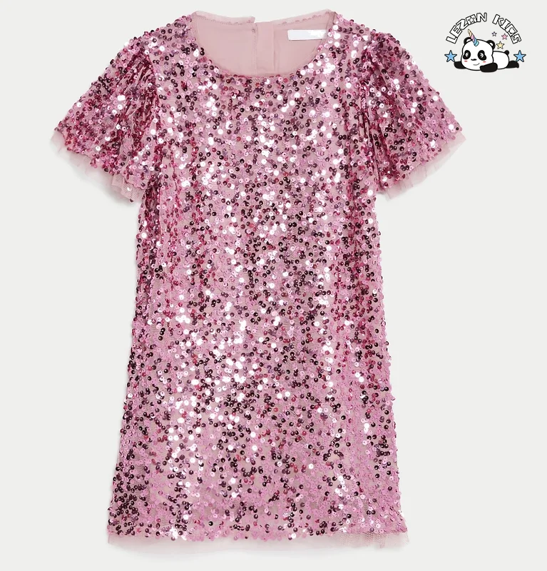 LEZONKIDS - Customizable Big Coupons Sequin Princess Dress Girls Party Events Elegant Kids Frock Girls Dress
